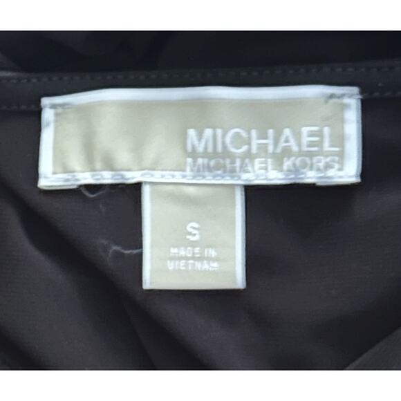 Michael Kors Small Black Cold Shoulder Silver Chain Straps Gathered Sleeve Top - Picture 6 of 7